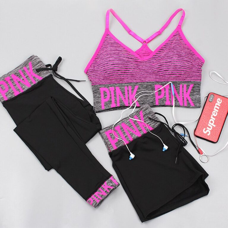 PINK Yoga Sets Sports Bra+Yoga Pants & Shorts Love Always & Forever