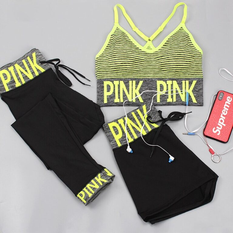 PINK Yoga Sets Sports Bra+Yoga Pants & Shorts Love Always & Forever